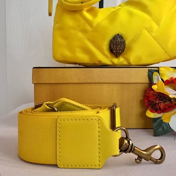 KURT GEIGER ~ Yellow Quilted Shoulder or Handbag w/Coin Purse & Nylon Strap - Picture 7 of 10